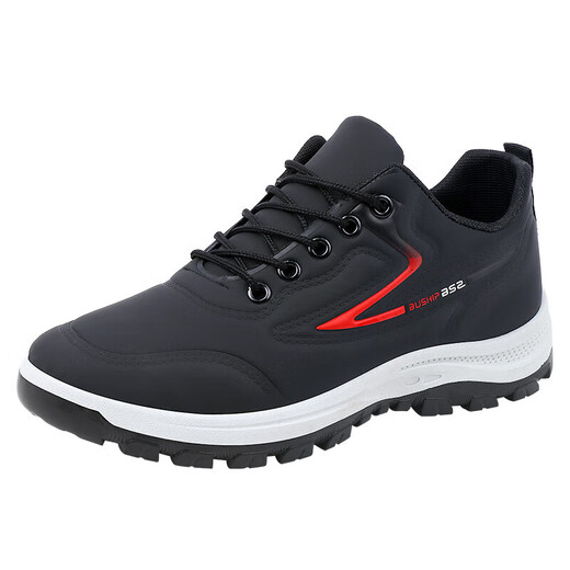 Hongxinger sports shoes men's leather sports versatile casual running shoes trend all black kitchen waterproof 916PU black red 42