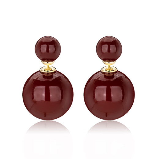 Qlady temperament double-sided red round beads silver needle earrings 2025 new temperament high-end light luxury earrings women's New Year earrings