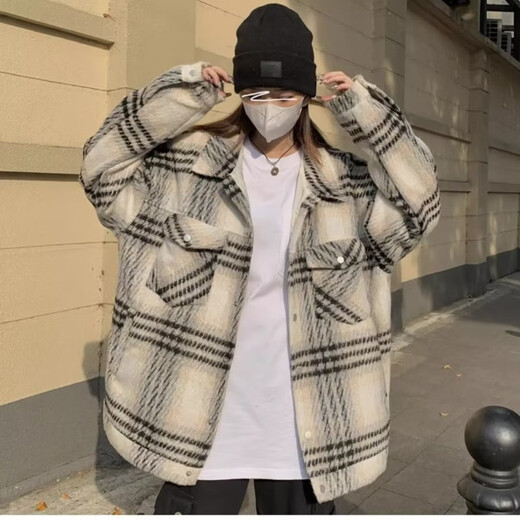 Digada Jacket Men's Autumn and Winter New Woolen Plaid Trendy Brand European and American Street Vintage Small Fragrance Lapel Jacket BMFS-9902 Black XL