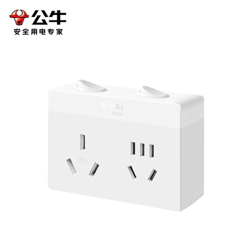BULL high-power one-to-two socket/one-to-multi-switch conversion plug/power converter 2-position sub-switch wireless conversion socket Morning Mist White GN-Z9323D