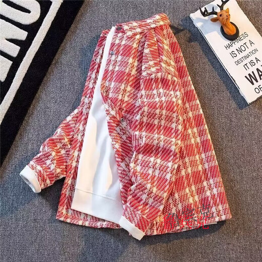 Rubink small fragrant style plaid jacket for men in autumn American fashion brand loose and versatile ins trend male student jacket top clothes XXF016 light blue high quality XL