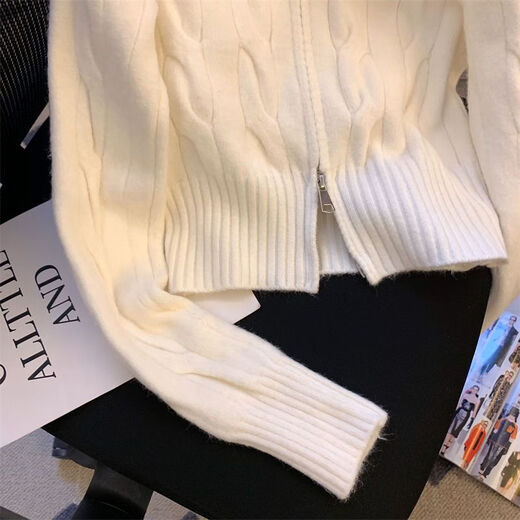 Reserved style knitted sweater for women Korean style retro cable tie stand collar sweater jacket for women autumn and winter age-reducing chic embroidered college style top white high quality M 95105Jin Jin is equal to 0.5 kg