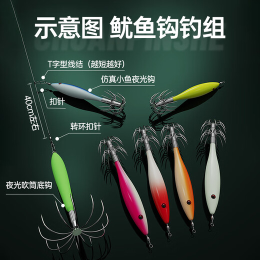 Kawapinshe blow tube artifact mini squid hook luminous octopus fish hook sea fishing boat fishing cuttlefish squid stainless steel rocket wood shrimp mix and match luminous 5 boxes random color