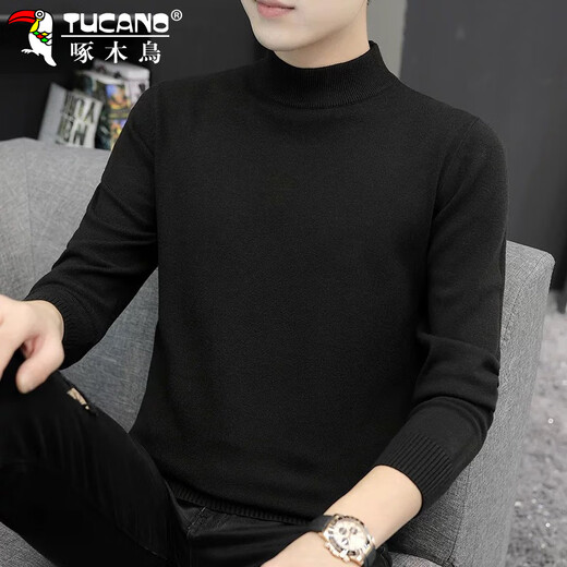 Woodpecker (TUCANO) Sweater Men's Autumn and Winter Half Turtle Collar Bottoming Sweater Loose Casual Warm Clothes Men's Dark Gray XL