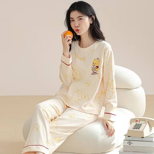 Cat Man Pure Cotton Pajamas Women's Long Sleeve Trousers Spring and Autumn Style Pullover Can We Wear Outside the Fall and Winter Home Clothing Set Full Cotton 9901 XL (Suggested 120-140Jin [Jin equals 0.5 kg])