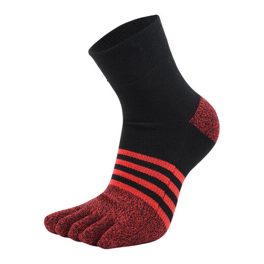 Huodiniao Autumn and Winter Yoga Socks Men's Pilates Toe Socks Non-Slip Socks Adult Indoor Fitness Running Sports Floor Socks Men's Mid-Tube Toe Socks - Black and Red