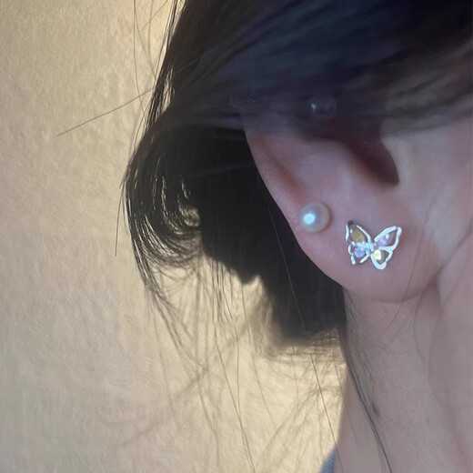 Core luxury sterling silver 999 pure silver needle butterfly earrings for women, ear bone nails, high-end earrings, exquisite and compact, non-allergenic for ear piercing, one pair + exquisite gift box