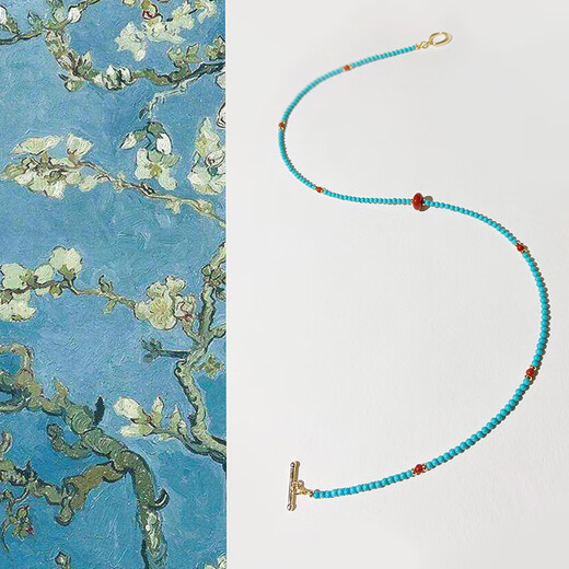 Baozha Natural Turquoise Southern Red Necklace Women's New Chinese Style National Style Clavicle Chain Niche Beaded Exquisite Temperament Necklace Summer Round Bead Turquoise Necklace - About 46cm long