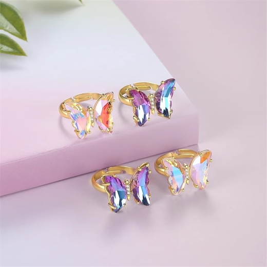 Antime children's ring girl princess style butterfly real crystal gem ring jewelry toy dream little girl ring light color 1
