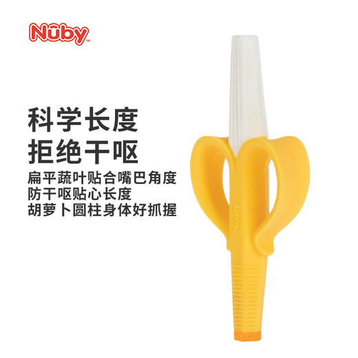 Nuby feeding supplies, baby teether, baby teeth soothing fruit teether, 3/6 months chewable and boilable, carrot shape, 1 pack