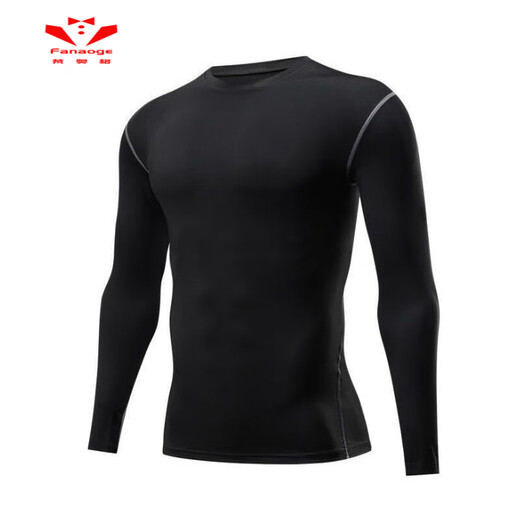 FANAOGE Stanwick sports tights long-sleeved men's gym running breathable sweat-absorbent quick-drying T-shirt high elastic basket classic long-sleeved black gray line L120-140Jin Jin equals 0.5 kg