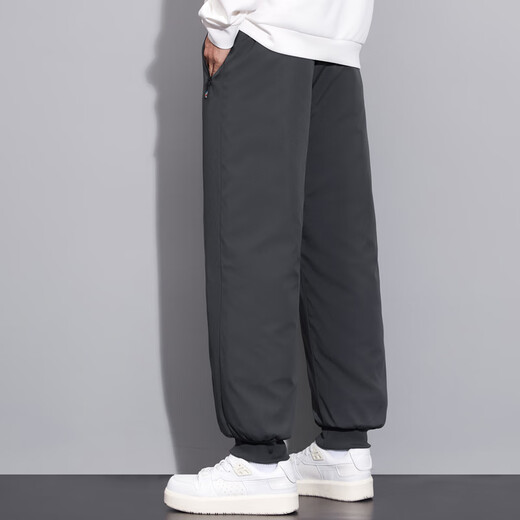 RFKU thickened velvet pants men's winter loose legged pants straight casual pants men's trendy sports warm cotton pants black - drawstring 2XL (140-160Jin Jin equals 0.5kg)