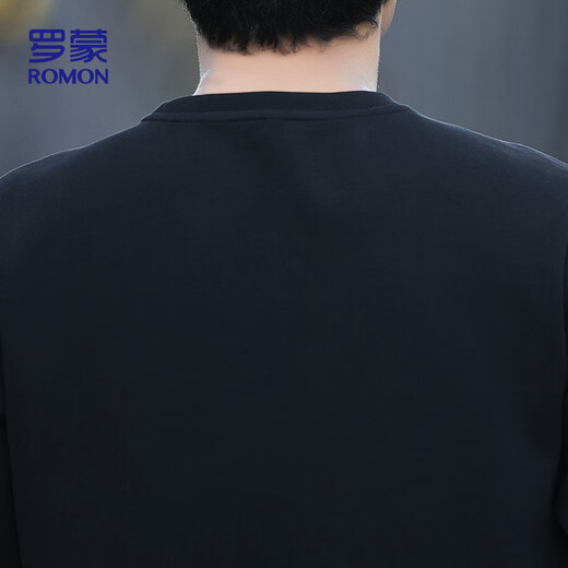 ROMON sweatshirt men's autumn and winter long-sleeved pullover T-shirt casual top comfortable jacket bottoming shirt 8170 black 2XL