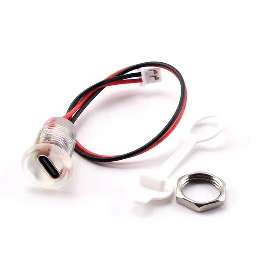 Type-c waterproof female base with wire DIY repair data charging port test C welding wire glue injection double-layer USB socket TYPE-C 2P black with light with nut dust cap PH2.0 line