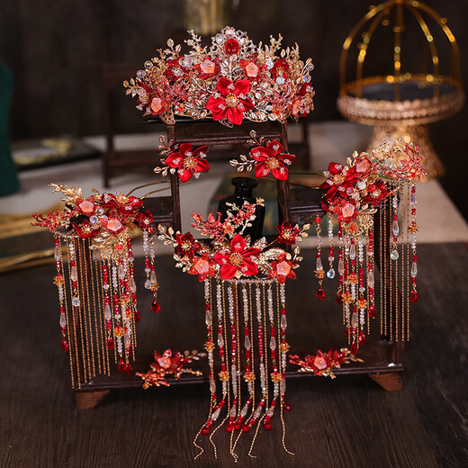 Lingchuan Xiuhe headdress bride's high-end atmospheric red phoenix crown Chinese retro step hair ornament Xiuhe clothing accessories make the face smaller