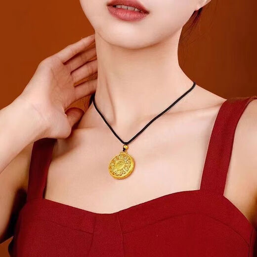 MHFDO Old Phoenix 999 Gold Eight Treasures Compass Gold Pendant for Men and Women Blessing Pure Gold 15g + Black Necklace