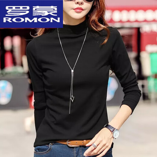 Luo Meng light luxury brand 22 years new half turtleneck pure cotton brushed bottoming shirt for women 2022 autumn and winter solid color mid-collar top white XL 120-135