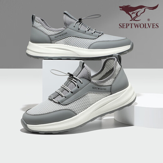 Septwolves Men's Shoes Mesh Breathable Deodorant Casual Shoes Men's Walking Shoes Autumn New Lace-Free Sports Shoes Soft Sole Shoes Gray 9922 40