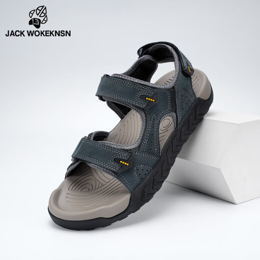 JACK WOKEKNSN Wolf Claw Cloud Sandals Men's 2025 New Summer Outerwear Anti-Slip Dad Sandals Men's Thick-soled Genuine Leather Wading Sand Dark Gray Counter Genuine 42
