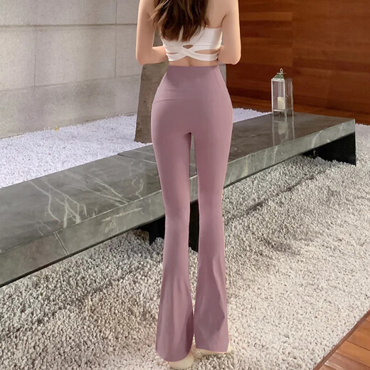 Double show micro-flare yoga pants for outer wear, beautiful high waist and hip lifting 2025 new style, beautiful Pilates Internet celebrity peach butt fitness pants Danube blue hot selling color-small buttocks M (100-115)