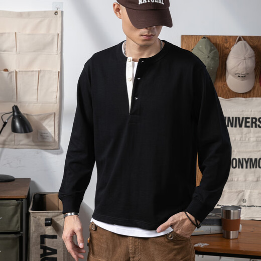 Kuraishi Kazuki 2025 new Japanese fashion brand pure cotton long-sleeved T-shirt men's spring and autumn loose sweatshirt Henry collar bottoming shirt for men sand gray XL