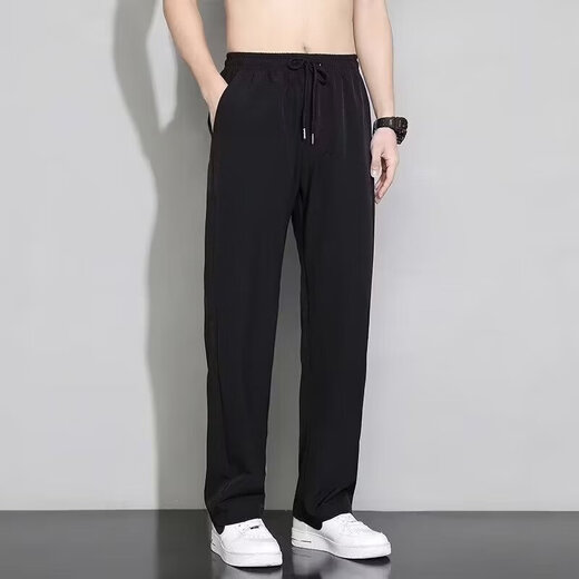 Pants Men's Summer Long Pants Straight Leg Loose Sports Pants Men's Summer New Ice Silk Casual Pants Black Hong Kong Men's Style G013 Straight Leg XL 110-130Jin Jin is equal to 0.5 kg