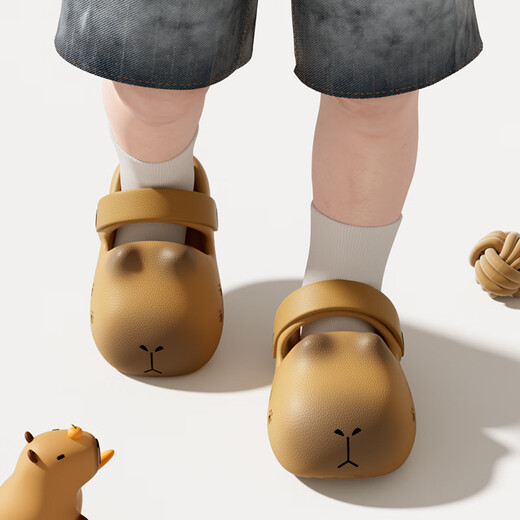 Matte Capibala Hausschuhe Kinder Crocs 2025 Neue Sommer rutschfeste Outdoor Eltern-Kind-Sandalen Mädchen Capibala-Braun 17 Innenlänge cm