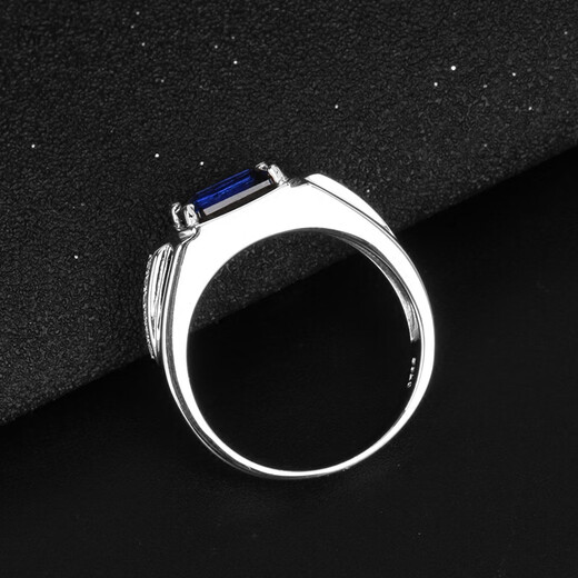Cong Ye Light Luxury High-end Tanzanite Sapphire Men's Trendy Ring 925 Sterling Silver Platinum Plated Ring Engraving Men's 14#