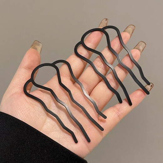 Princess Xiang's lazy hairstyle artifact, ball hairpin, comb hairpin, black U-shaped hairpin, professional style headdress for women, four-tooth style (set of two)
