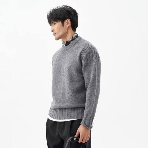LEZORA Nostalgic Thick Needle Mother Brand 560g Superfine Merino Wool Anti-pilling Thick Sweater for Men Gray XL