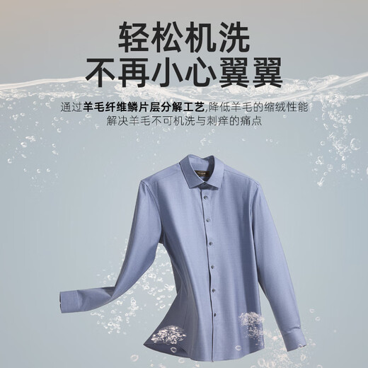 雅戈尔（YOUNGOR）衬衫男士秋冬青年男长袖衬衫羊毛混纺面料可机洗衬衫 藏青色素色VLQW119709FBA 39 （170/88A）