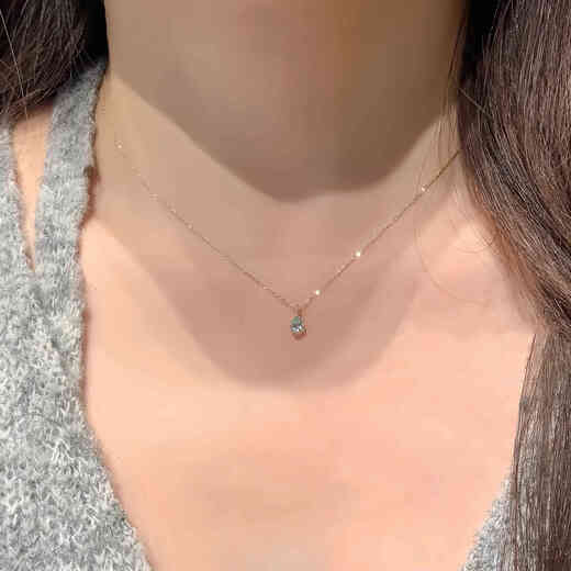 Senyong Japanese simple seawater drop pendant flash diamond necklace women's 18k gold light luxury clavicle chain small aquamarine single pendant