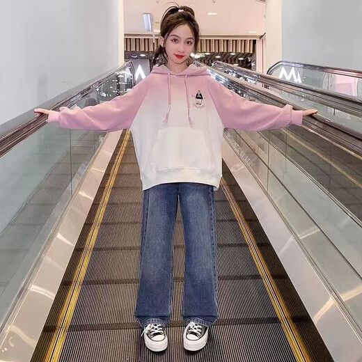 Girls sweatshirt spring 2025 new style children's bottoming shirt gradient medium and large children's spring and autumn Korean style hooded top XF-3451 Purple Spring and Autumn 160cm