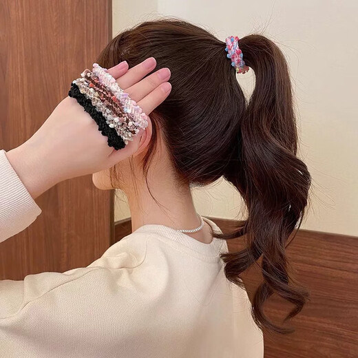 Nanbo Maru Nanbo Maru colorful hair band for women high elasticity autumn and winter new high ponytail hair rope durable rubber band leather headband NW-FQ157 color 5-piece set