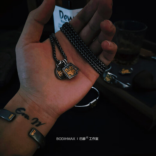 Tanhai Studio National Intangible Cultural Heritage Ancient Iron Jianjin Craft Carved Gold 24K Gold Meteor Iron Taotie Pattern Pendant Pendant Type A