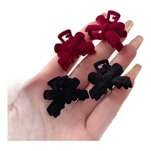 Jie Wei Yi velvet bow hair clip women's side broken hair small clip small forehead bangs clip headwear high-end hair clip BH-FJ133 bow small hair clip black 4 pieces
