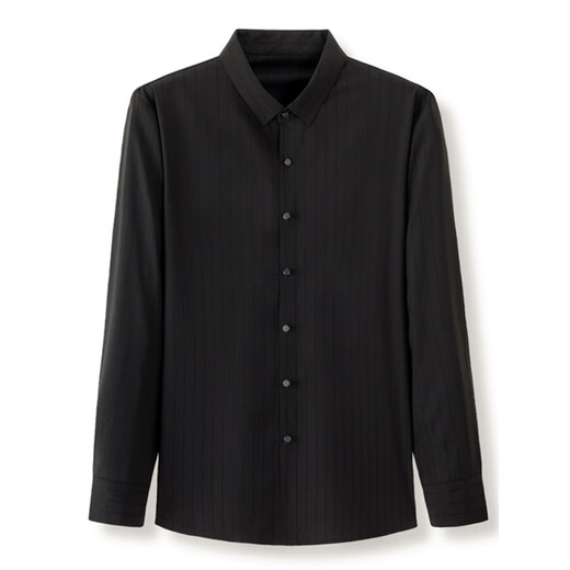 Lilang men's long-sleeved shirt spring and autumn no-iron anti-wrinkle shirt young and middle-aged winter velvet striped casual formal wear black 5580 velvet L 170