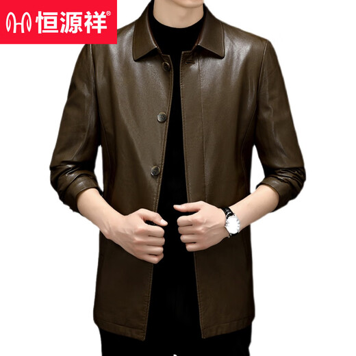 Hengyuanxiang high-end leather jacket for middle-aged men spring and autumn new men's business casual pu leather jacket mid-length windbreaker dad wear light brown style 9907 side pocket plus velvet L 175 (130-150Jin Jin is equal to about 0.5 kg)