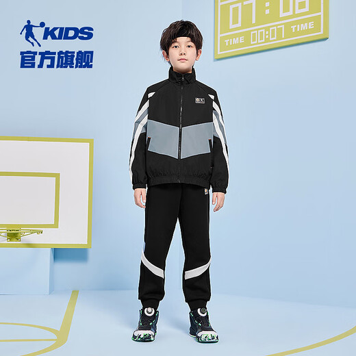 Jordan Boys' Jacket Big Children's Mesh Windbreaker Children's Spring and Autumn Stand Collar Children's Jacket Black 170CM