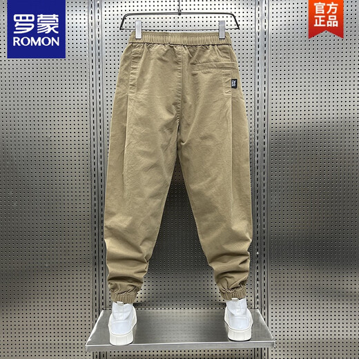 罗蒙（ROMON）工装男裤2025秋季新款纯色百搭韩版宽松九分裤男哈伦裤网红束脚裤 卡其色 M