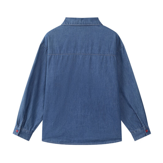 ELLE KIDS Children's Clothing Love embroidered logo mid-length denim shirt girls spring cotton casual comfortable jacket denim blue 160 (S)