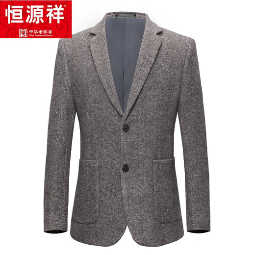Hengyuanxiang winter thick wool suit jacket men's tops middle-aged loose business casual large size suit gray coffee color 35a6879 175/92A recommended 138-158Jin Jin equals 0.5 kg