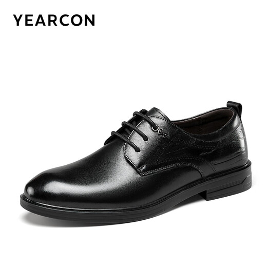 Yierkan Men's Shoes Round Toe Business Formal Shoes Spring and Autumn Single Shoes Lace Up Leather Shoes Derby Wedding Shoes 53449W Black 41