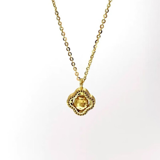 GRAYCEWODY Old Phoenix 999 Pure Gold Exquisite Light Luxury Niche Design Four-leaf Clover Cat's Eye Transfer Bead Pendant Plated Necklace Clavicle Four-leaf Cat's Eye Necklace Old Phoenix Gold Store Model