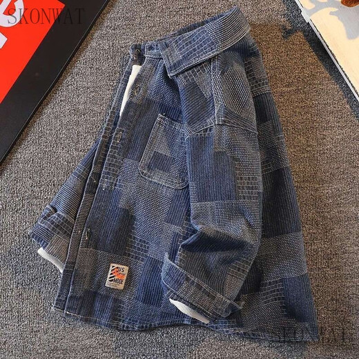 SKONWAT boys' denim shirt spring and autumn new children's long-sleeved casual jacket student shirt cardigan outer top blue cloth 130 size recommended height around 120cm