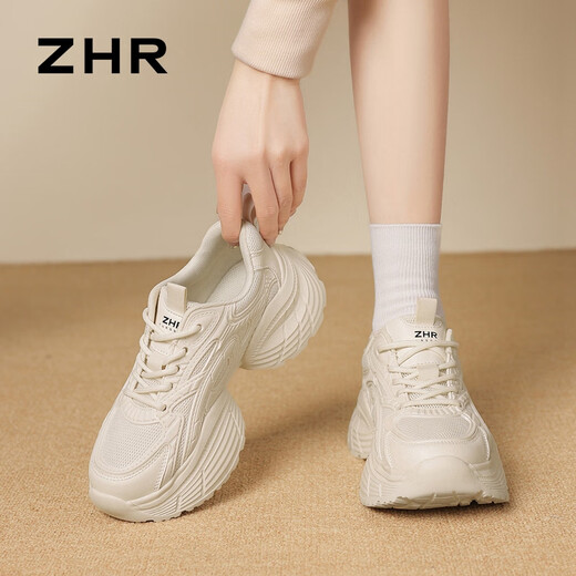 Zhr Zapatos de papá gruesos para mujeres Nuevos zapatos de mujer transpirable para mujeres con calzado deportivo de desgaste suave y resistente para mujeres G753 beige 38