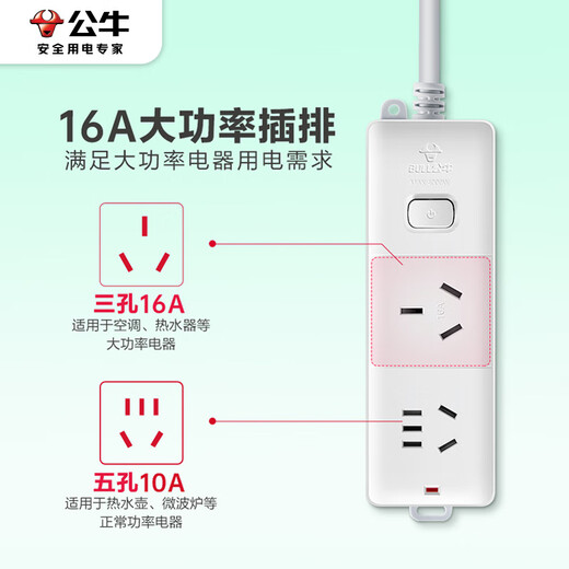 Bull (BULL) 16A-Steckplatine, Hochleistungs-Steckdosenleiste, 4000 W, Klimaanlage, Warmwasserbereiter, spezielle Verdrahtungsplatine ohne Kabel, Steckreihe für Haushalt, Mehrlochsteckdose, Verlängerungskabel, Schleppleiste, elektrische Steckplatine, Selbstverdrahtung ohne Kabel, 16A + 10A-Klinkensteckplatine, offizielles und authentisches, starkes, tragfähiges, stoßfestes, flammhemmendes Hochtemperaturmodell