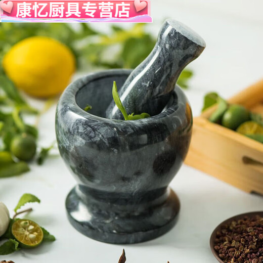 Meikejie garlic mortar stone garlic masher stone mortar household mashing jar mashing medicine mortar manual old-fashioned garlic masher grinding natural stone marble white stone mortar with stone hammer