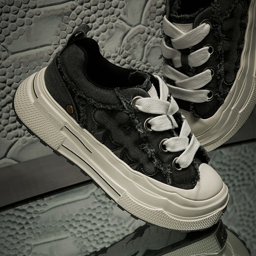 SHOOT BRAND Reprise Series Wear-Resistant Thick-soled Heightened Retro Denim Gray Canvas Shoes Same Style for Men and Women Denim Gray 37