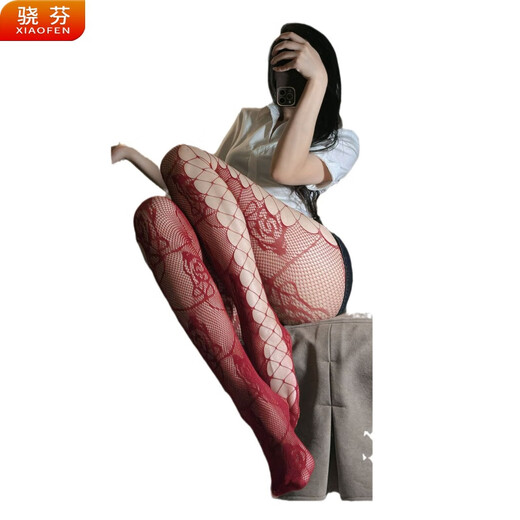 Xiaofen Internet Celebrity Hot Girl Pure Desire Colorful Rose Fishnet Stockings Side Mesh Hollow Cross Strap Pantyhose Black A74 One Size